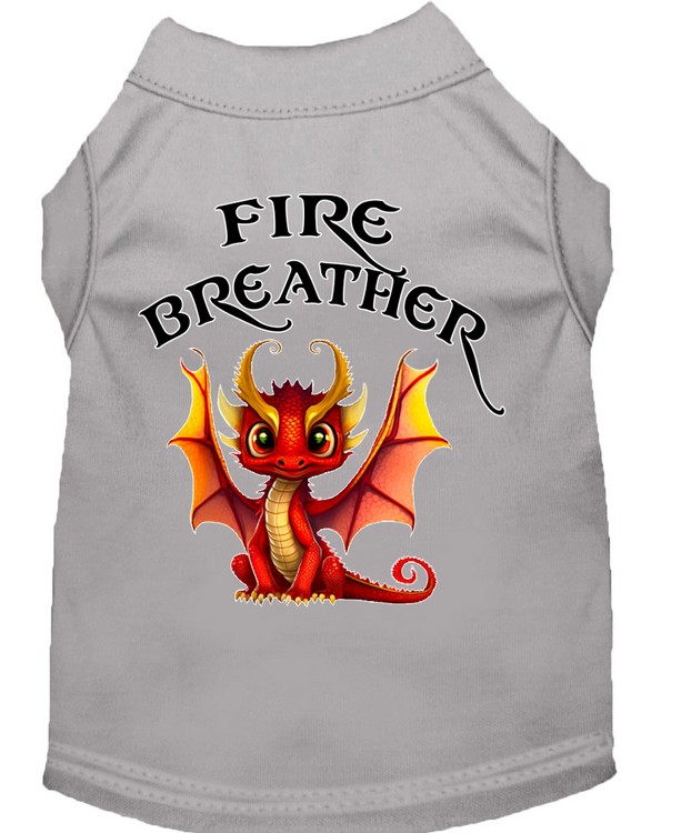 Fire Breather Dragon Screen Print Dog Shirt Grey XS (8)